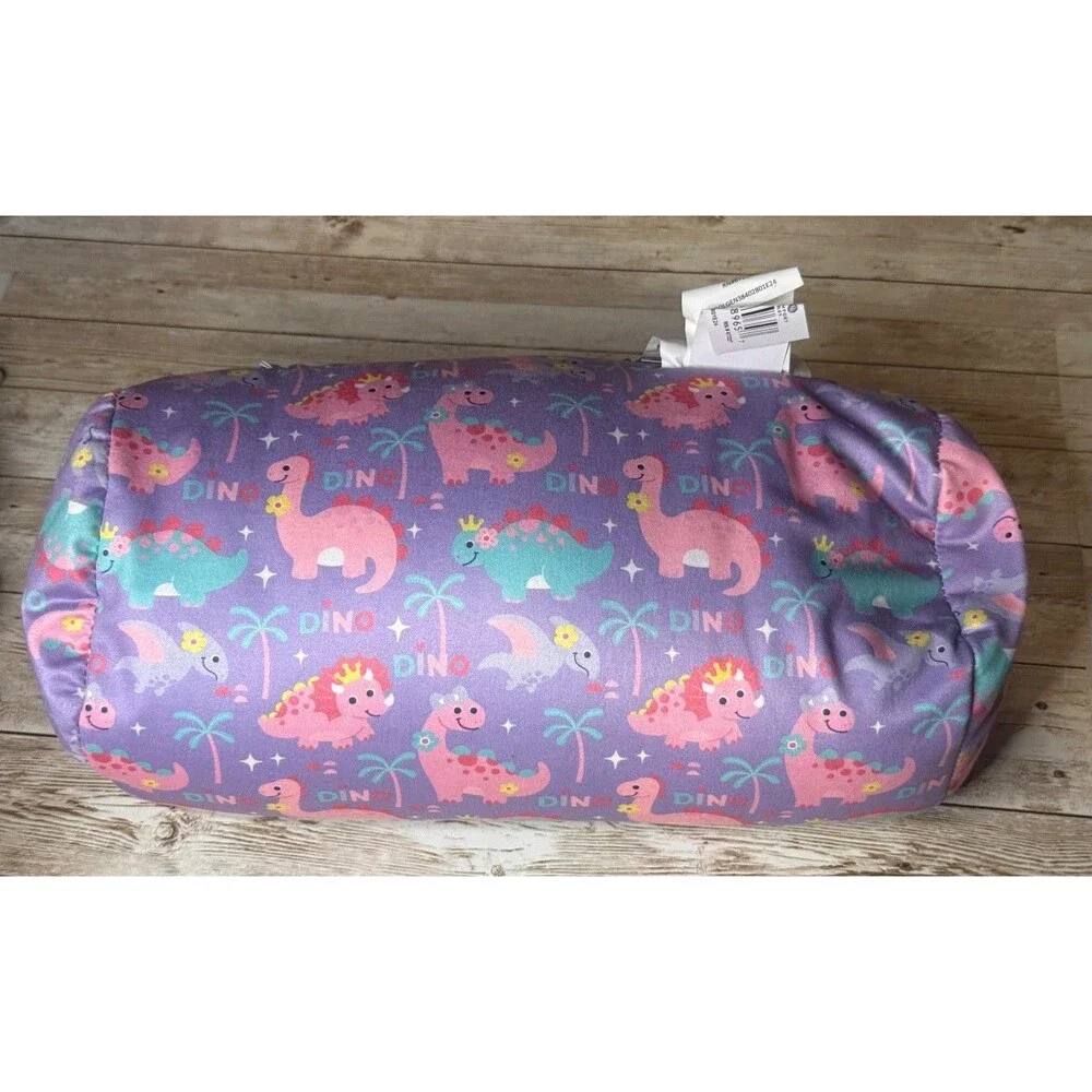 NWT Kids Purple Pink Blue Dinosaur Beaded Bolster Pillow Comfort Bay Dino Travel